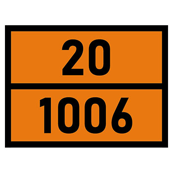Табличка «Опасный груз 20-1006», Аргон сжатый (светоотражающий металл с рельефом, 400х300 мм)